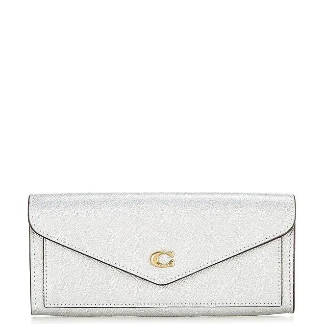 Coach Wyn Soft Wallet C7182 Metallic Silver Cross-grained Leather