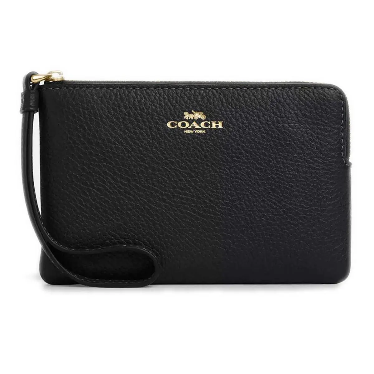 Coach Women`s Wristlet Pebble Leather Corner Zip Gold/black CP483 Blk