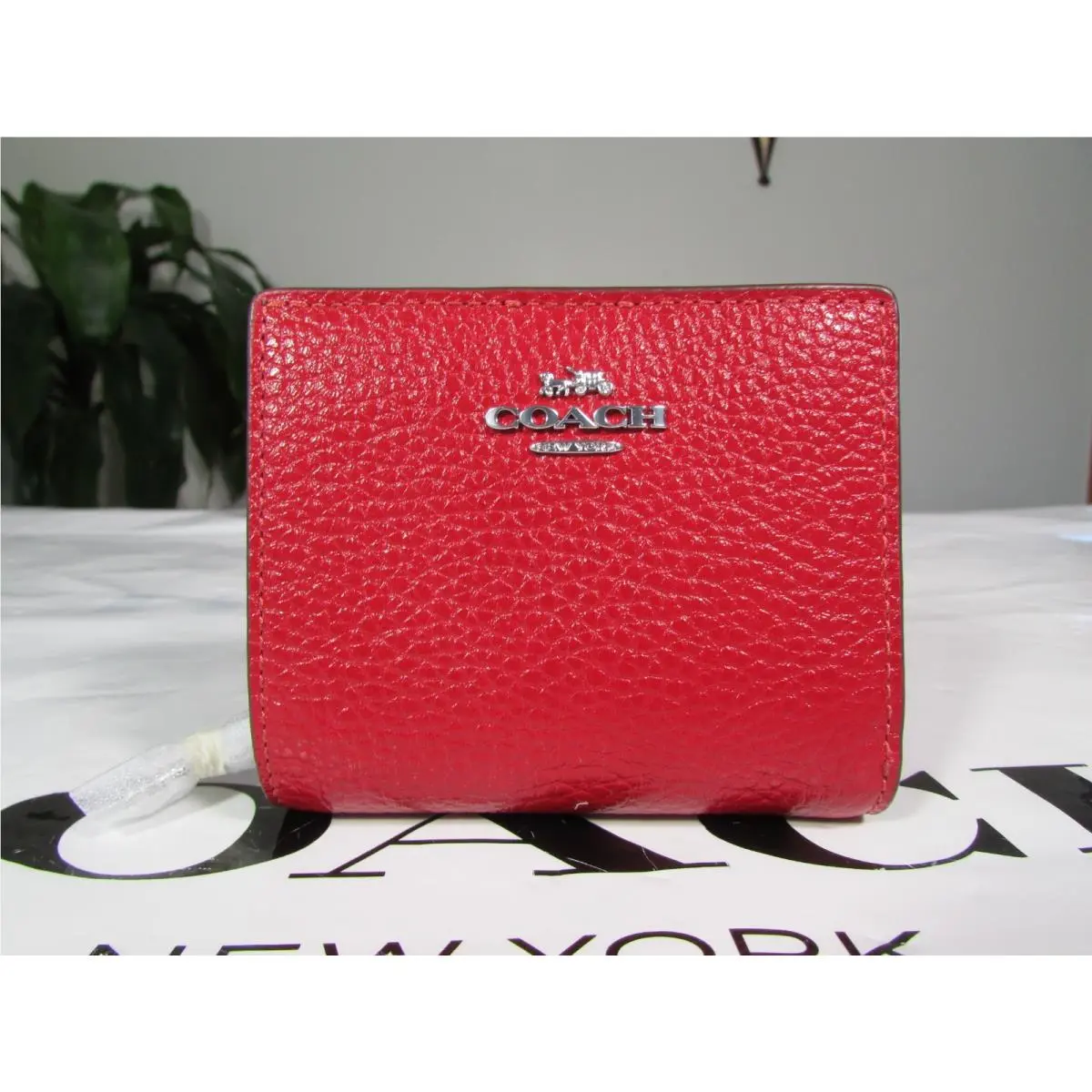 Coach Pebble Leather Shiny Snap Wallet CB077 Dark Cardinal