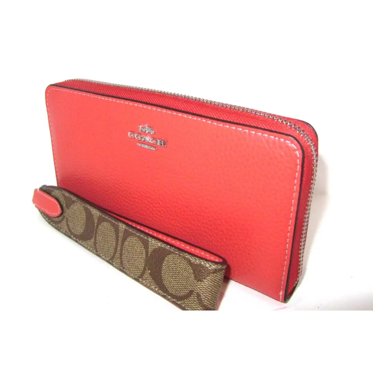 Coach CK427 Long Zip Around Wallet Wristlet Tangerine Pebble Leather NWT$298