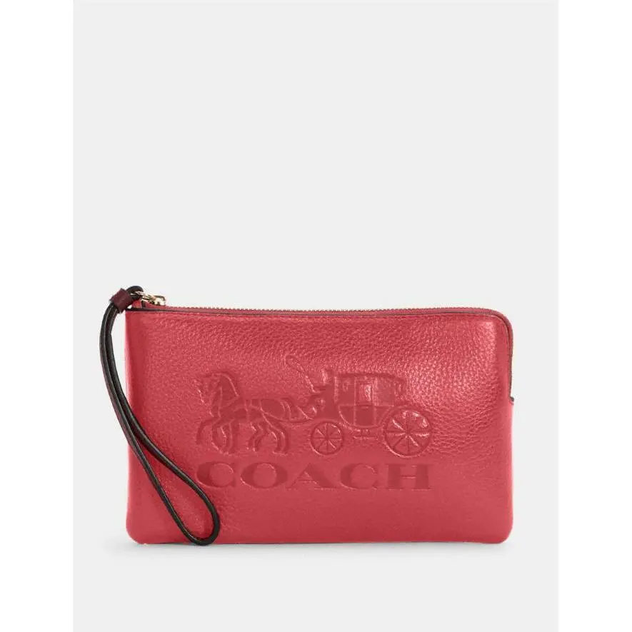 Coach Bag Poppy Vintage Mauve Red Zip Wristlet Horse Carriage Leather Handbag NW