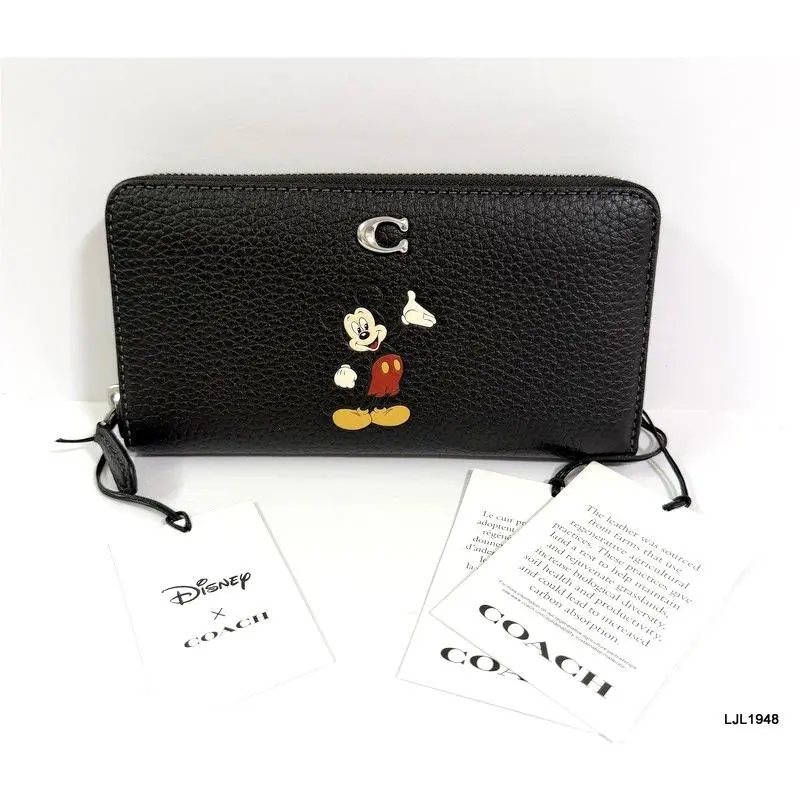 Coach x Disney Mickey Mouse Accordion Zip Leather Wallet Black