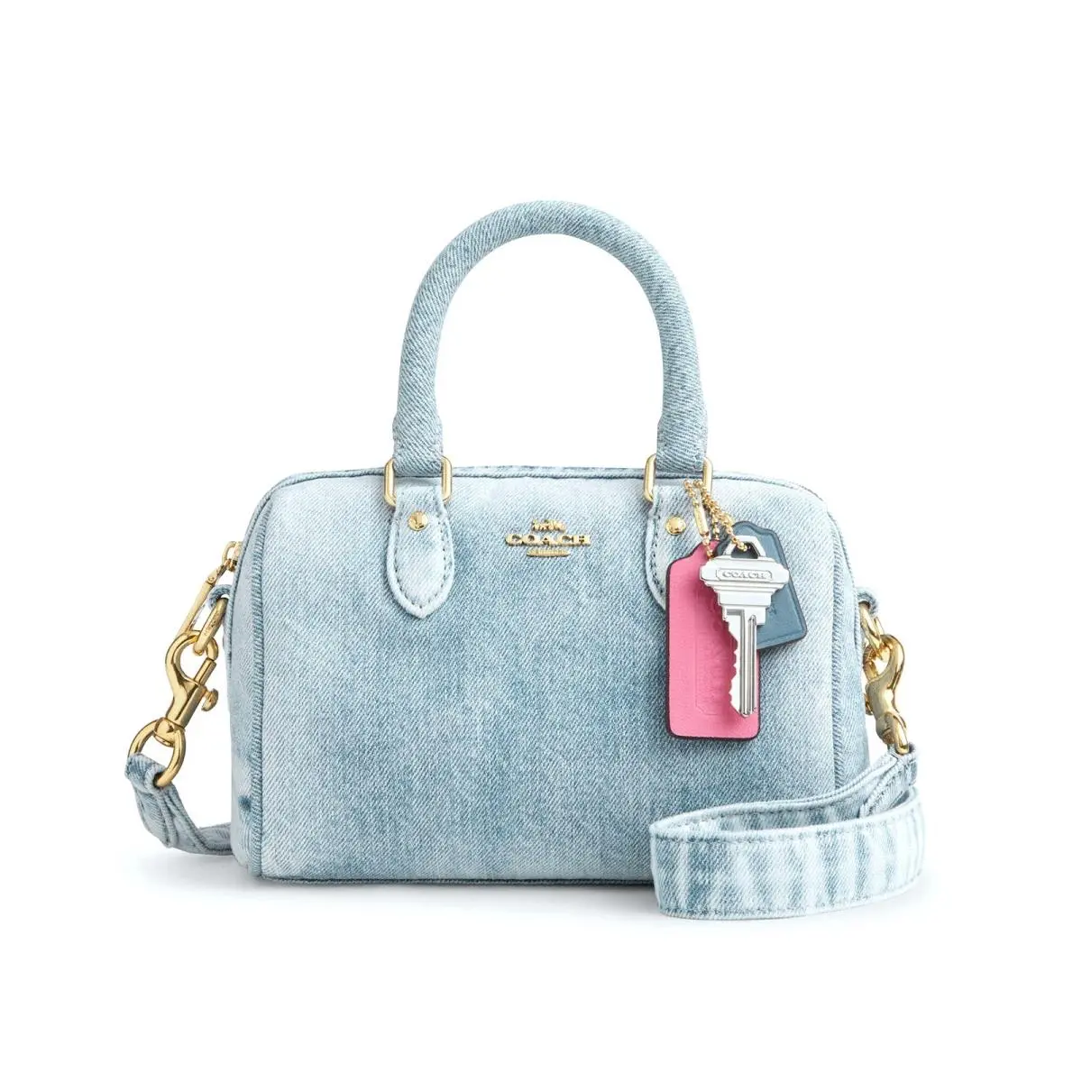 Coach Mini Rowan Crossbody Bag In Loved Denim with Charms CDY30