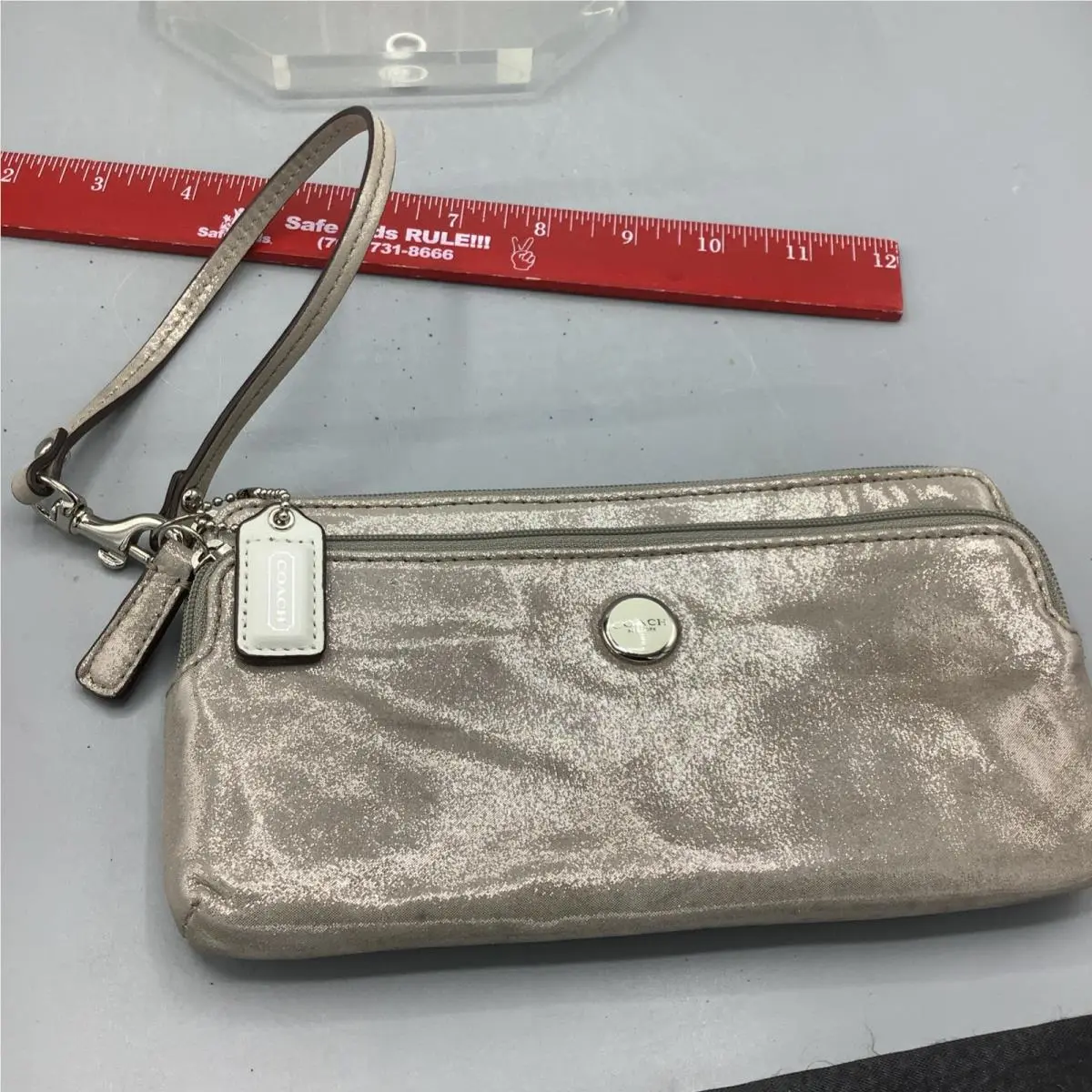 Women`s Coach York Slate/shiny Leather Zip Close Wristlet Wallet 7 x 4.5