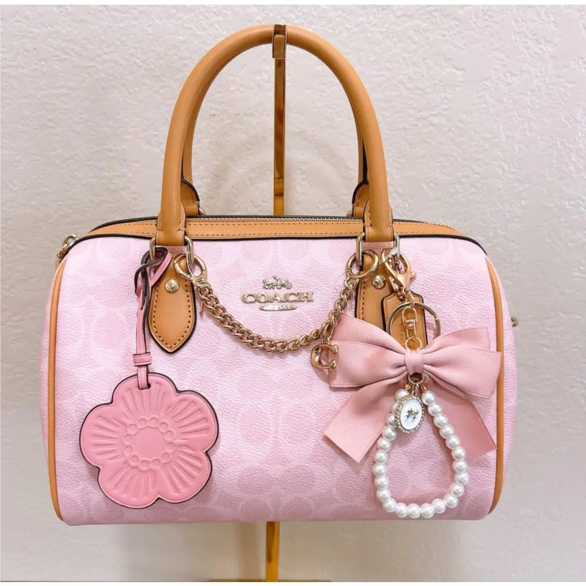 Coach Rowan Satchel Bag In Signature with Charms CEA18 Powder Pink