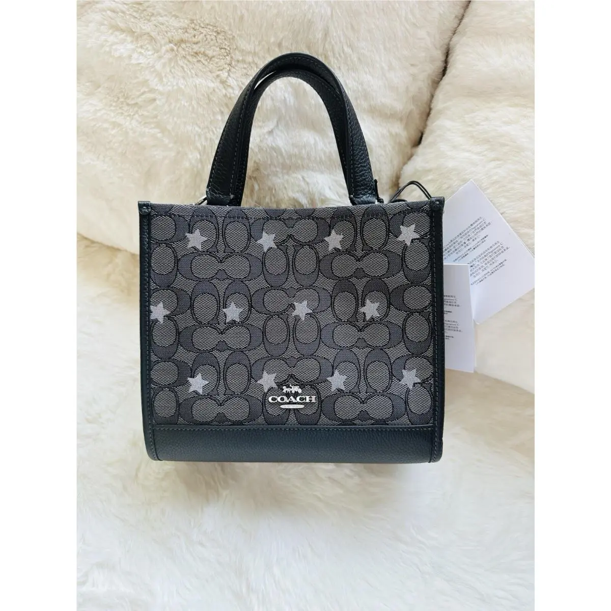 Coach Dempsey Tote 22 In Signature Jacquard with Star Embroidery Black
