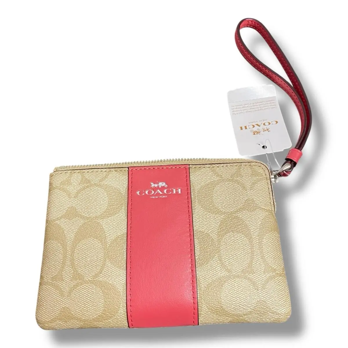 Signature Leather Stripe Wristlet Pouch Clutch Purse by Coach