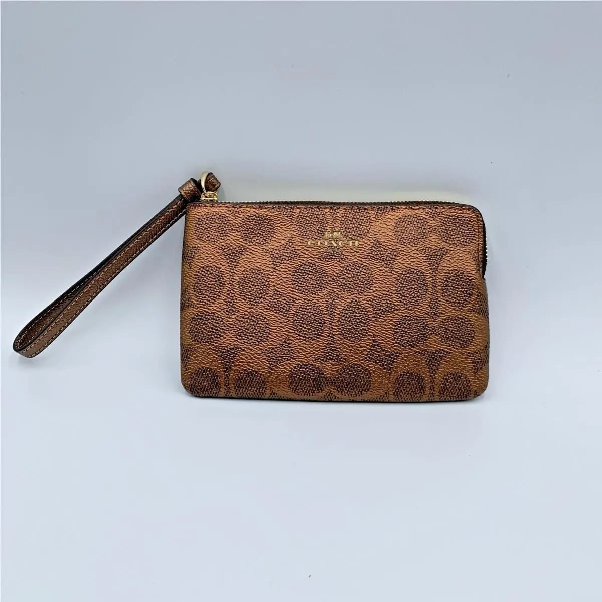 Coach Wallet Womens Small Brown Copper Leather Wristlet Corner Zip CCK71