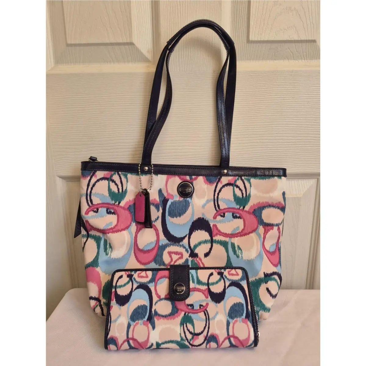 Coach Ikat Scribble C Stripe Print Shoulder Bag Tote Wallet - F24450