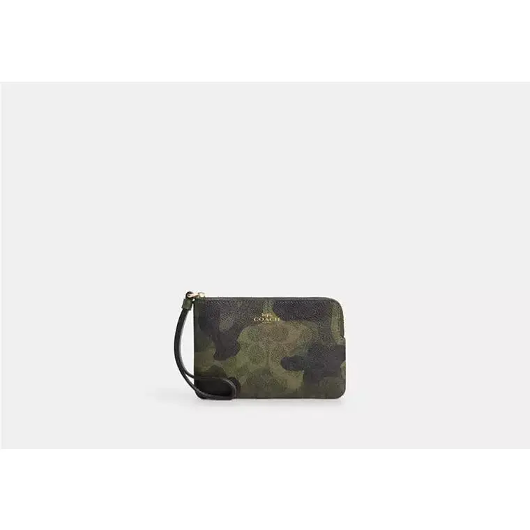 Coach Zip Wristlet CW858 Dark Cypress Green Multi Signature Camo Print