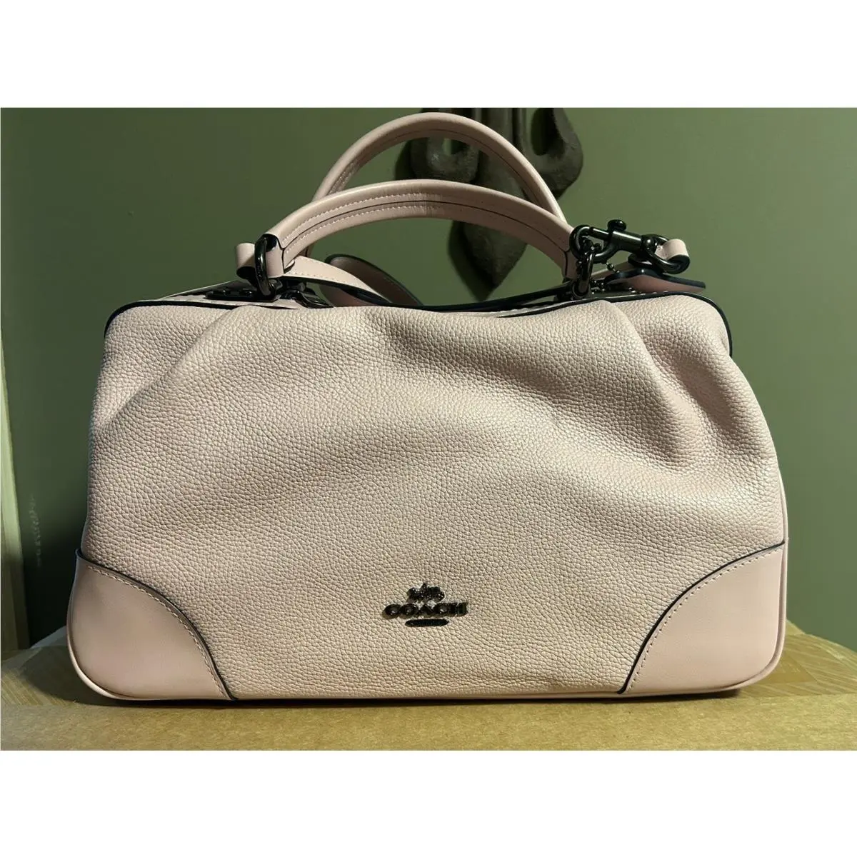 Coach Pebbled Leather Satchel Pink Gunmetal Travel Bag Purse Luxury