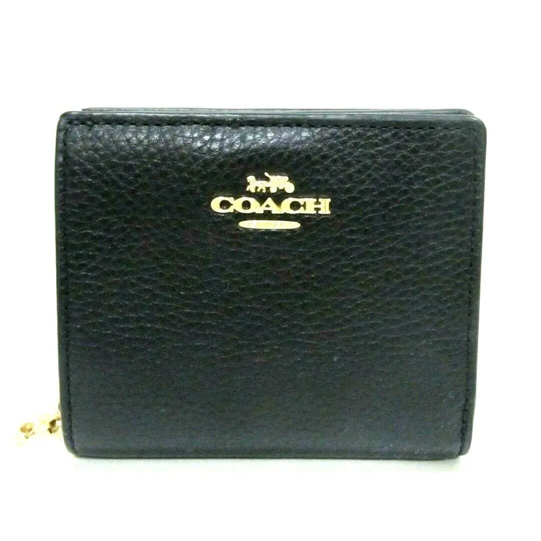 Coach C2862 Black Pebbled Leather Snap Card Case Wallet with C Charm NWT$168
