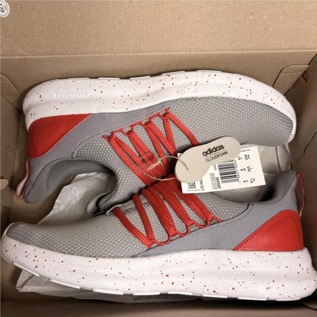 Adidas Lite Racer Adapt 7.0 Mens 8.5 Shoes Gray White Red Run Walking Sneakers