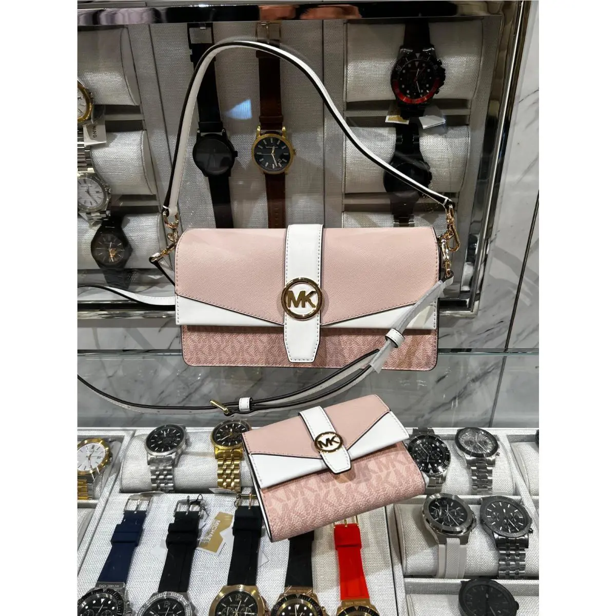 Michael Kors Greenwich Women Medium Handbag Crossbody Bag Purse +trifold Wallet