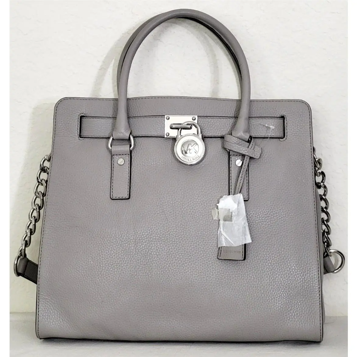 Michael Kors Hamilton Pearl Gray Leather Silver LG Tote Bag +/or Wallet