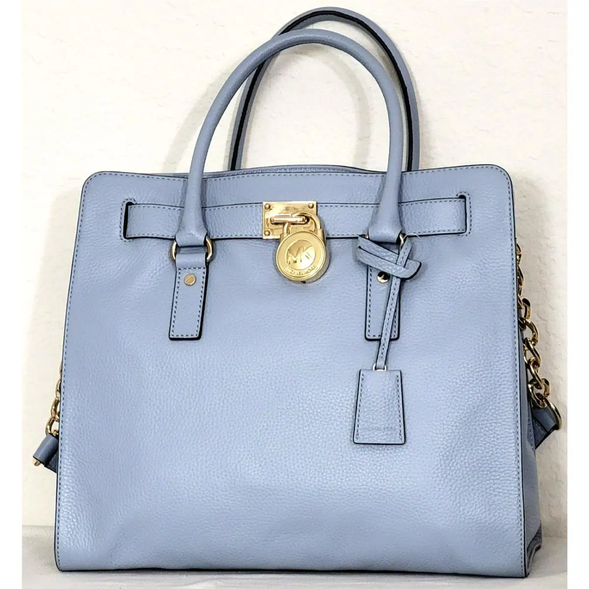 Michael Kors Hamilton Pale Blue Leather Gold Lock NS Tote Bag +/or Wallet