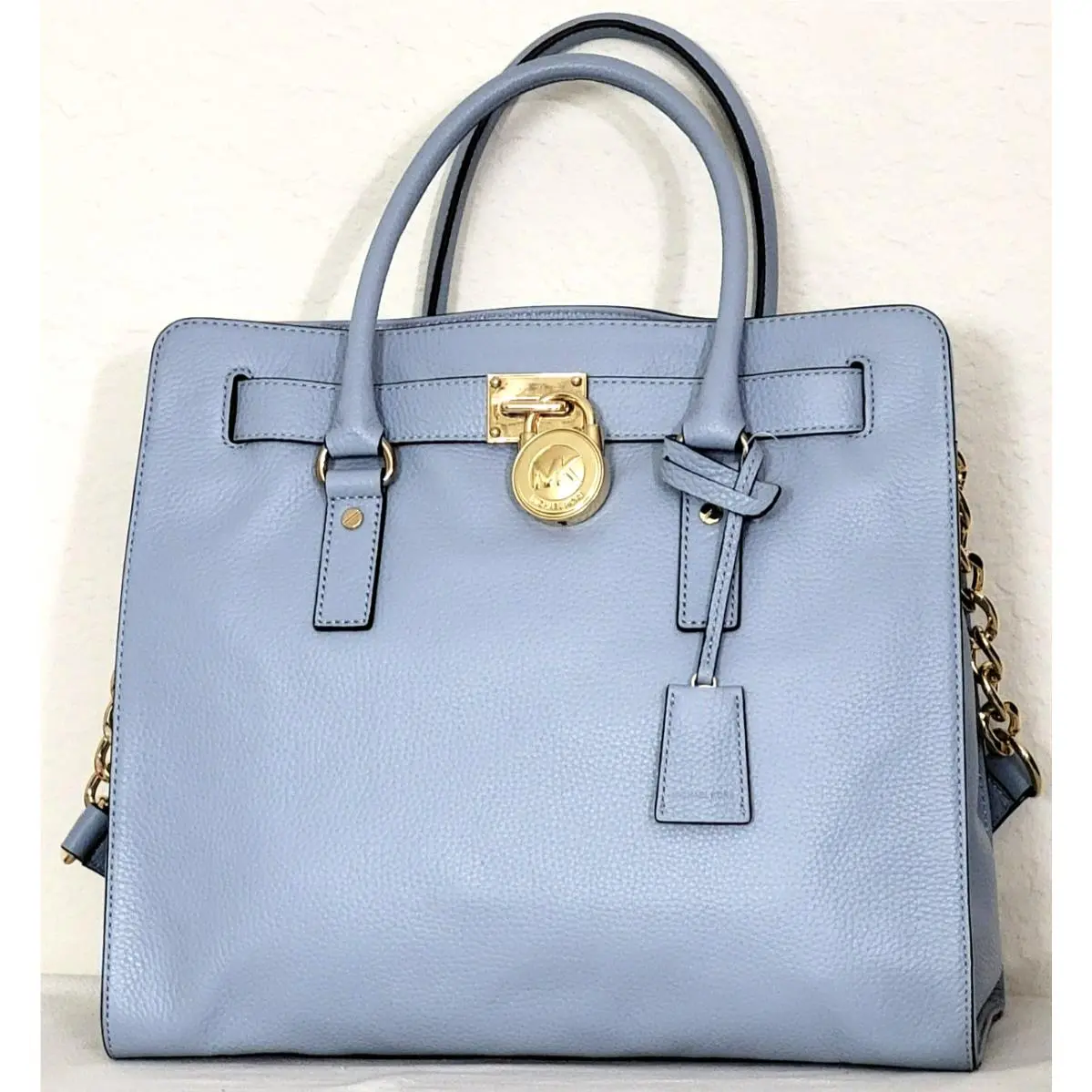 Hamilton Pale Blue Leather Gold Lock NS Tote Bag +/or Wallet Tote by Michael Kors