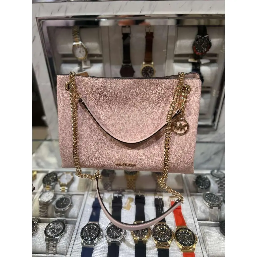 Michael Kors Christina Women Medium Logo Messenger Crossbody Bag Powder Blush