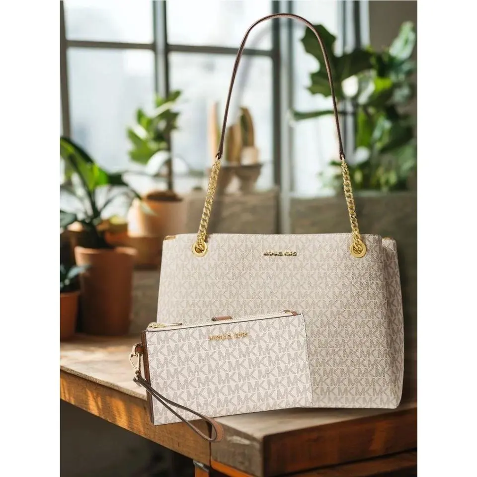Michael Kors Soho Medium Chain Shoulder Tote Bag MK Vanilla Bag MK Vanilla/brown