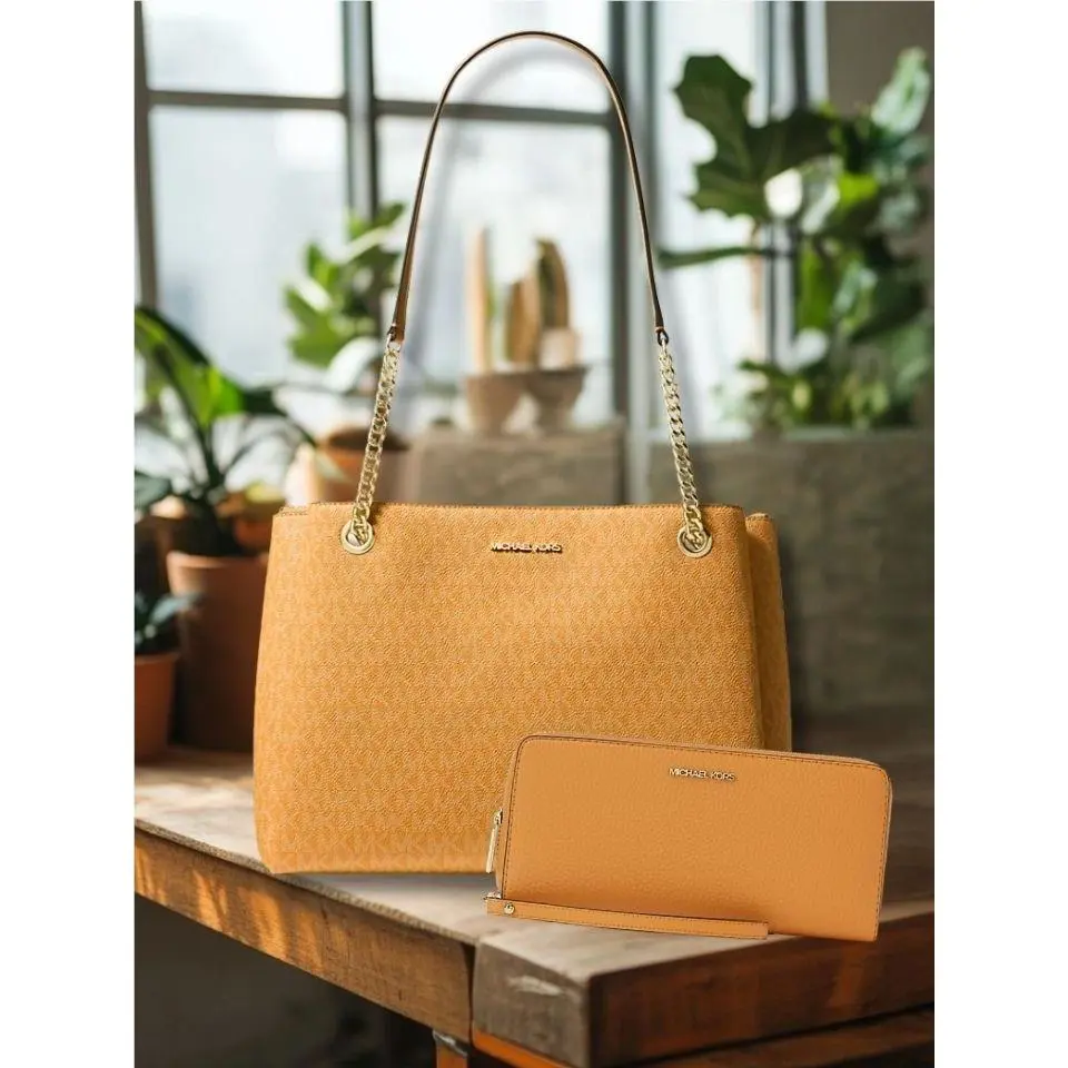 Michael Kors Soho Women Medium MK Logo Chain Shoulder Tote Bag Radiant Orange