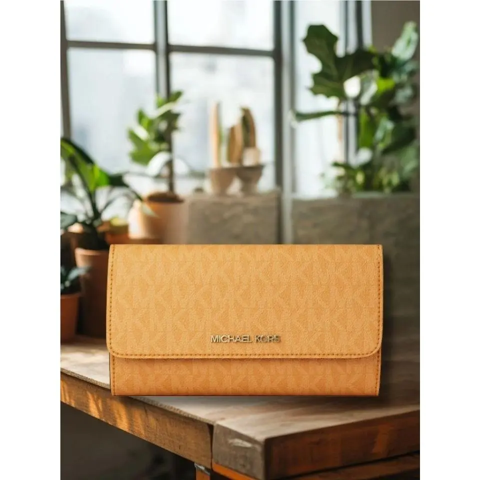 Michael Kors Jet Set Women Large Signature Logo Tri-fold Wallet Radiant Orange