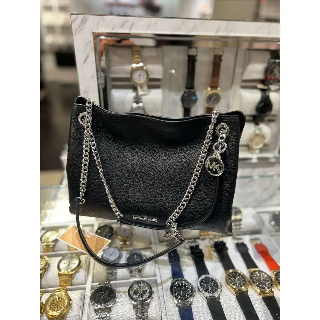 Michael Kors Christina Women Medium Pebbled Leather Messenger Shoulder Bag Black