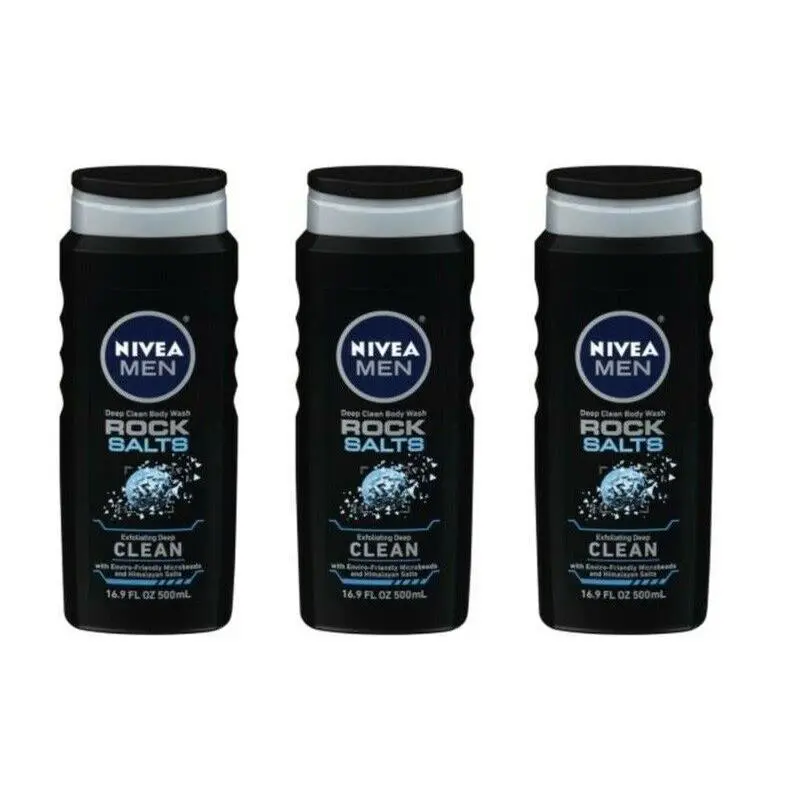BL Nivea Men Body Wash Rock Salts Clean 16.9oz Each Three Pack