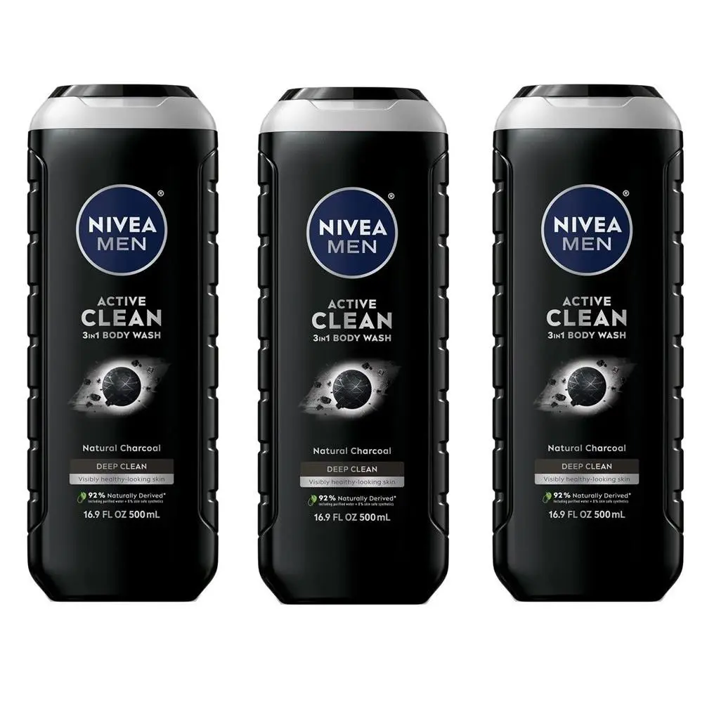BL Nivea Men Body Wash 3-In-1 Natural Charcoal 16.9oz X 3 Packs