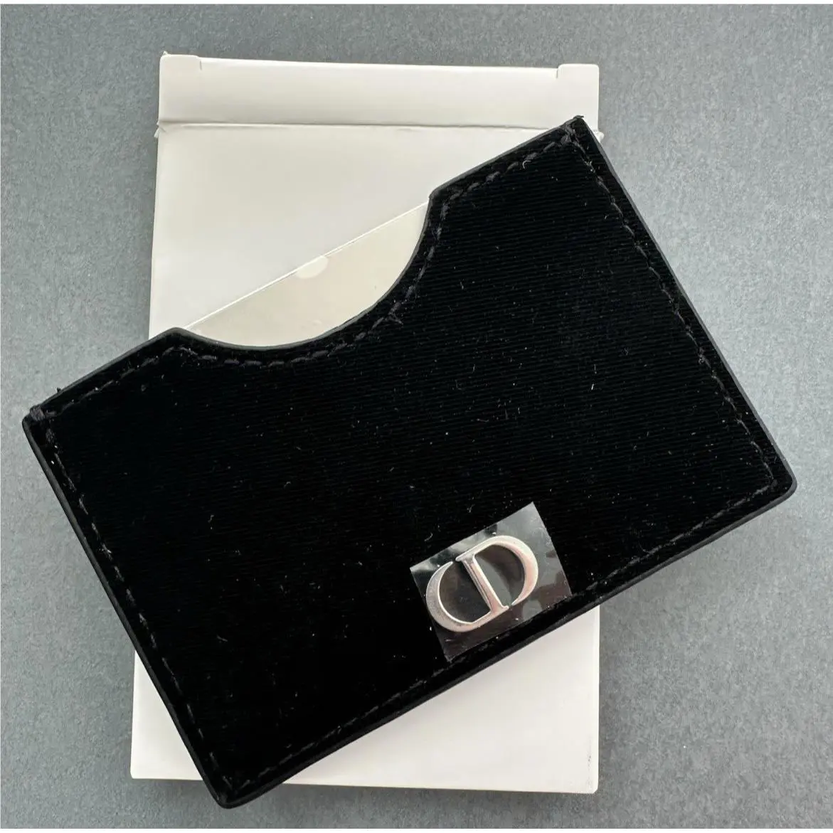 Christian Dior Beauty Black Card Holder Pouch Mirror Silver CD Logo