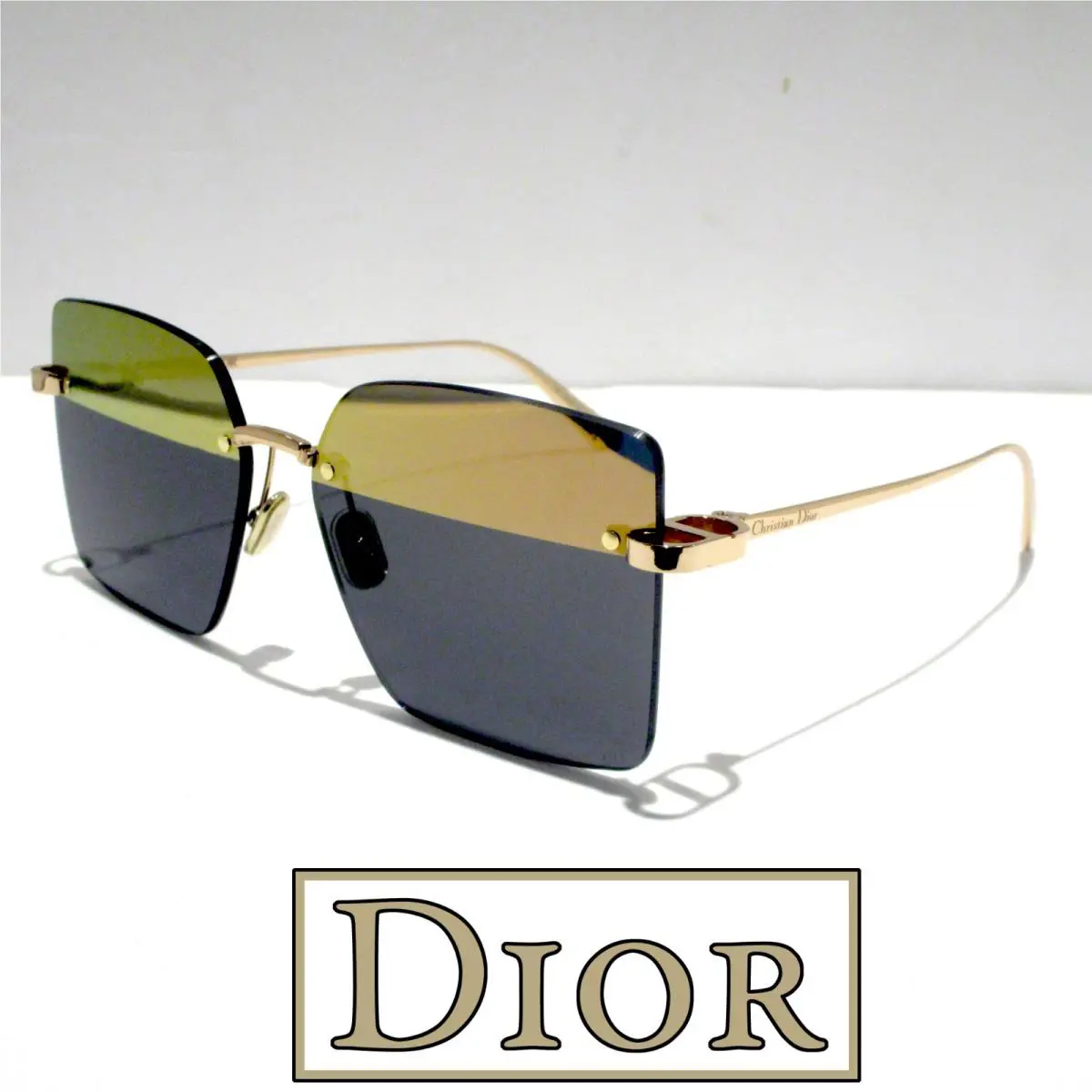 Dior Cdior S3U E0A7 Sunglasses Women`s Rose Gold Square Gray Half-mirror Lenses