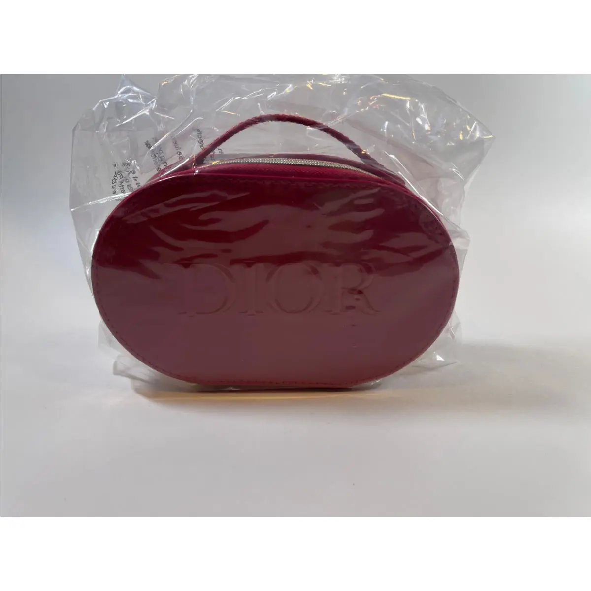 Christian  Red Patent Train Case Cosmetic Makeup Bag w/ Handle by Dior