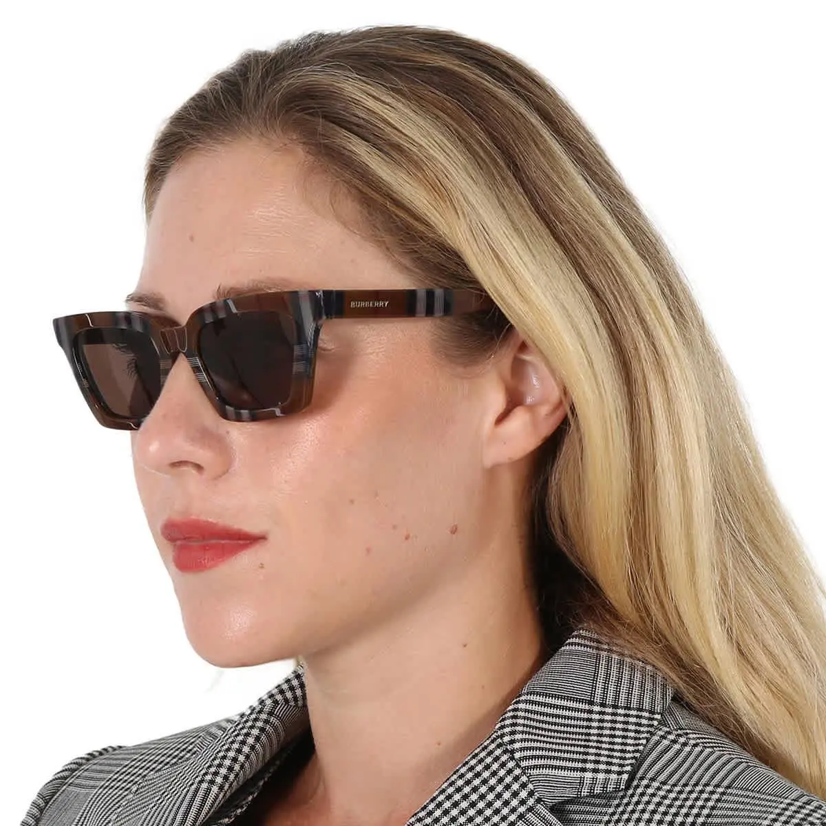 Burberry BE4392U 396673 Briar Sunglasses Check Brown Frame Dark Brown 52mm Lens - Frame: Brown, Lens: Brown