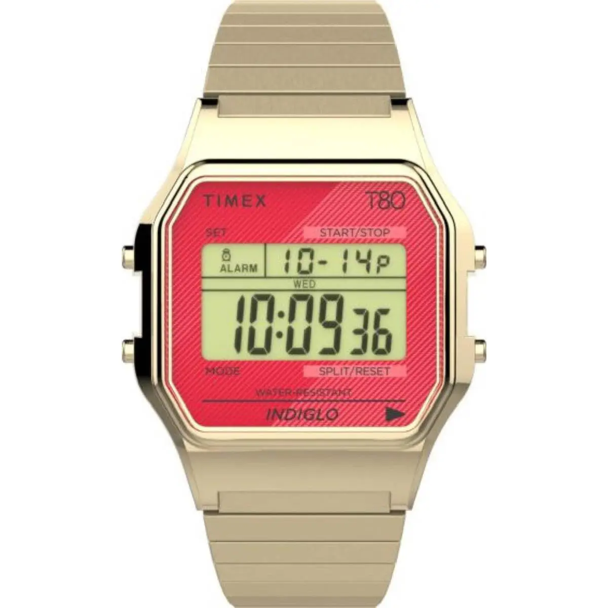 Timex T80 TW2V19200 Women`s Digital Chronograph Watch Gold Metal Bracelet