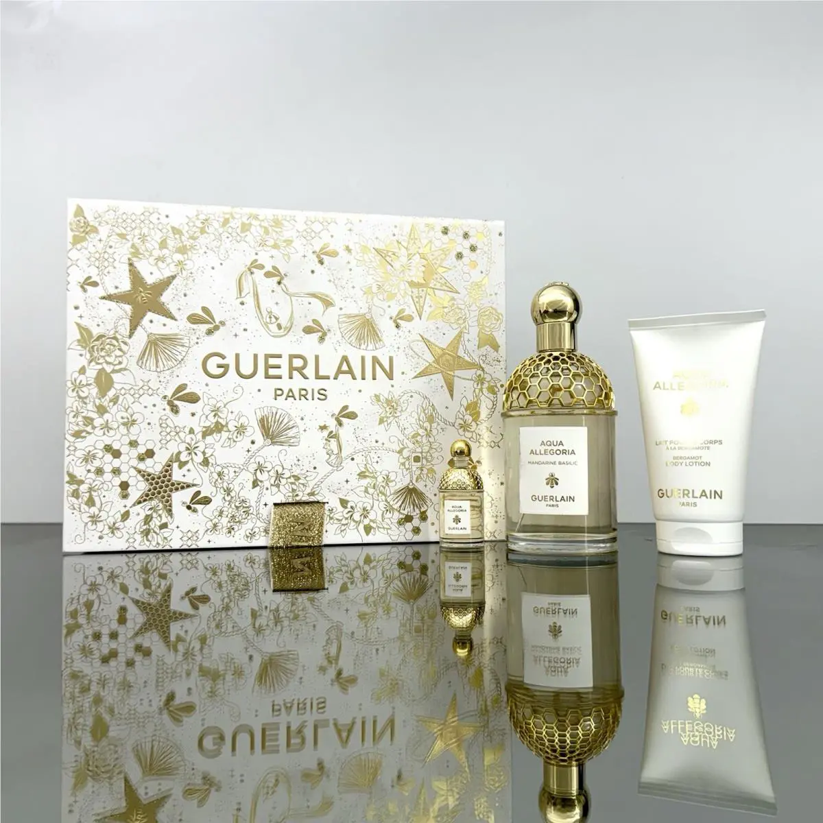 Guerlain Aqua Allegoria Mandarine Basilic 3pc Set 4.2oz +2.5 B/l +0.25oz Mini