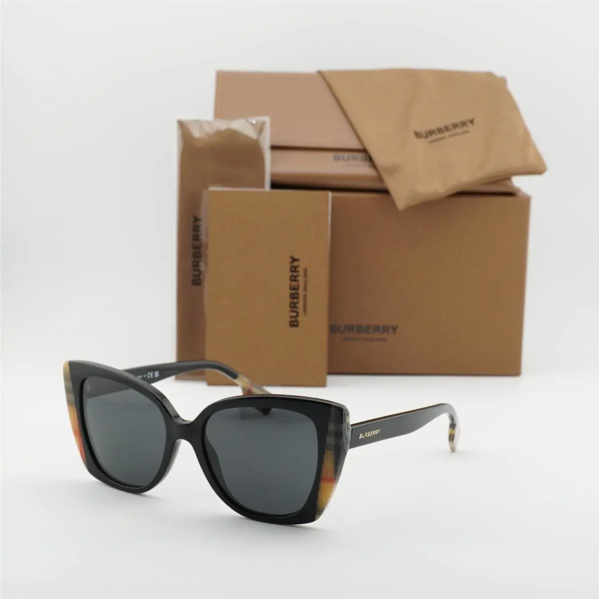 Burberry BE4393 405587 Black/vintage Check/dark Grey 54-17-140 Sunglasses