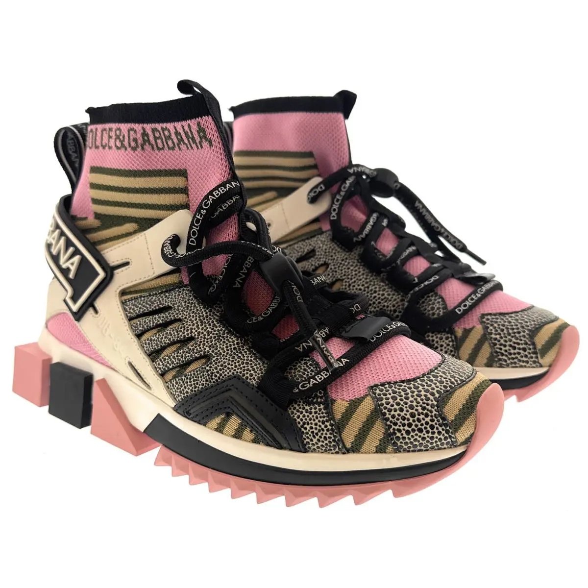 Dolce Gabbana Pink Multicolor Sock High-top Sneakers-EU35
