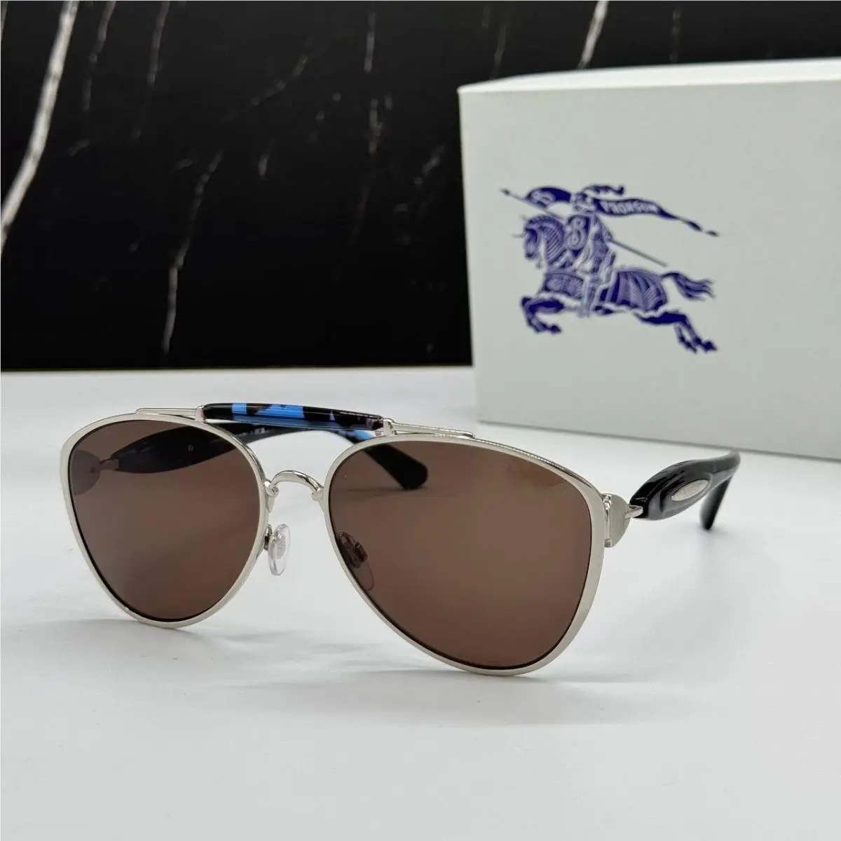 Burberry BE3160 1005/73 Silver Black Unisex Sunglasses Burberry BE3160 10057