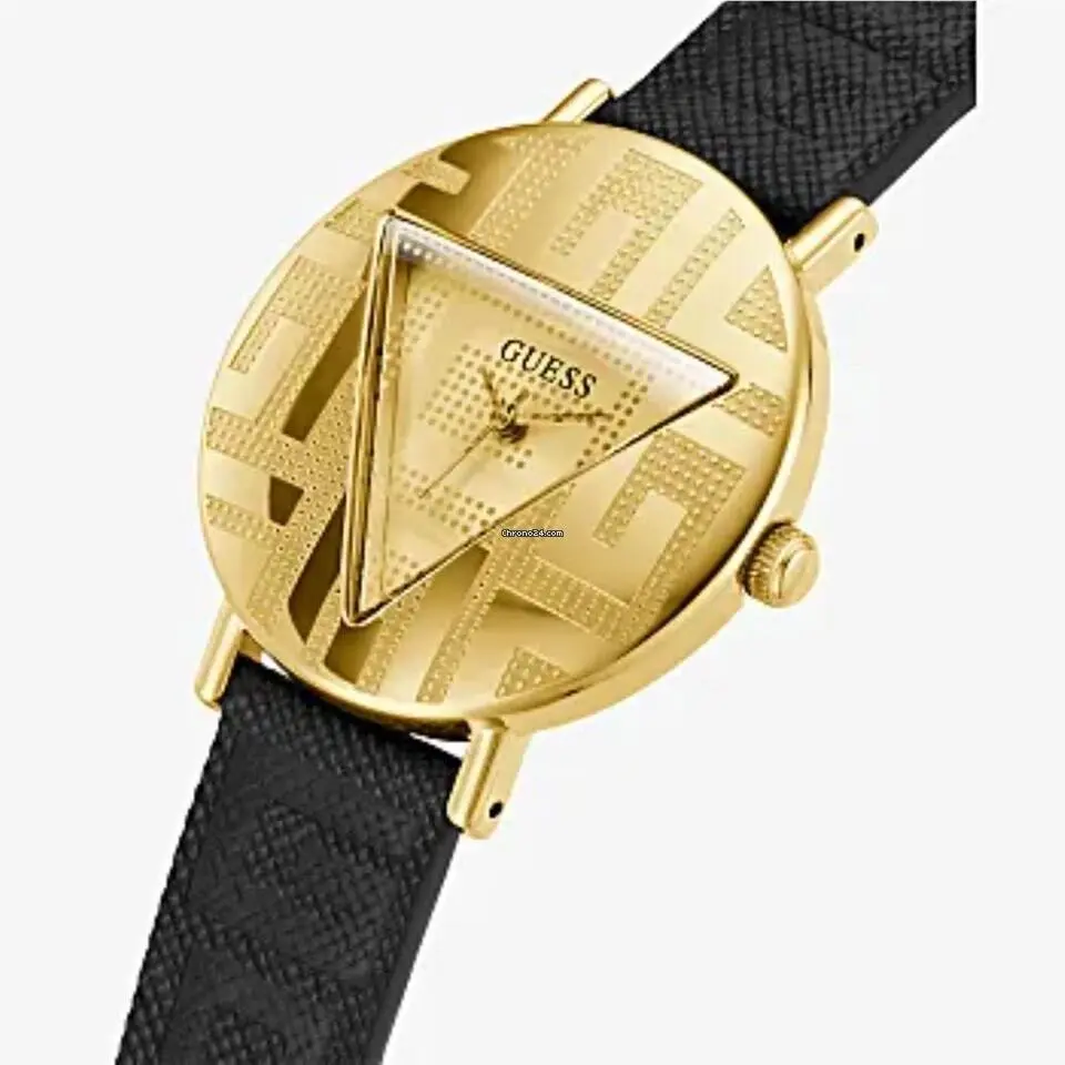 Guess Gold Tone Case Black Leather Women Watch GW0478L2