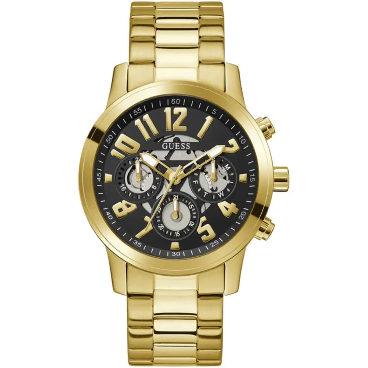Guess Men`s Analog Watch Parker Black Dial Yellow Gold Bracelet Date GW0627G2