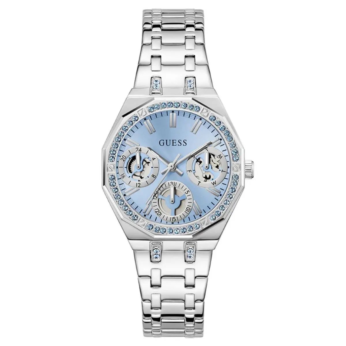 Guess Women`s Watch Quartz Ice Blue Dial Stainless Steel Bracelet Date GW1009L1