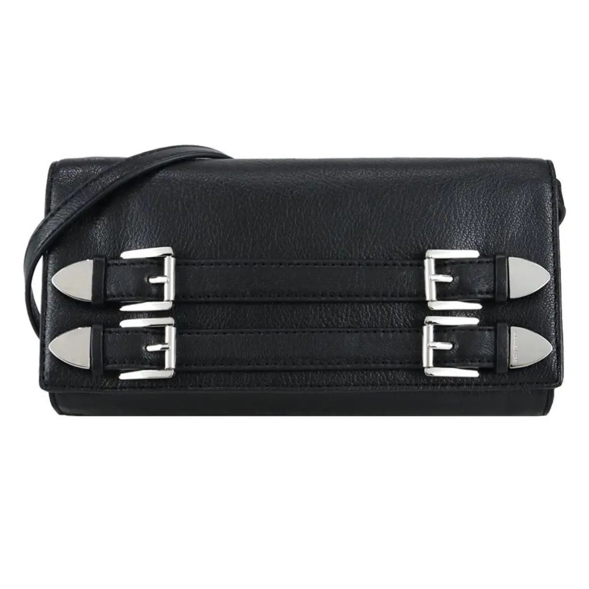 Robin Clutch Black Leather Buckles Silver Hardware Medium by Michael Kors