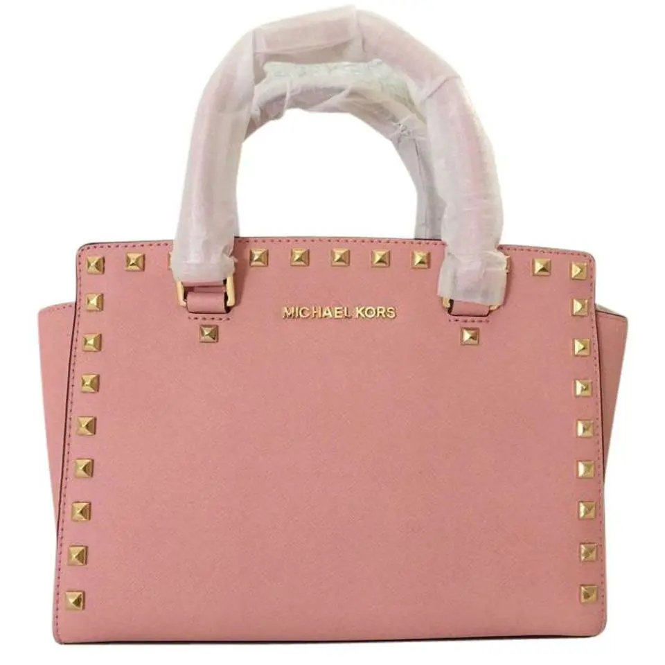 Michael Kors Selma Studded Saffiano Leather Medium Pale Pink Handbag 30T3GSMS2L