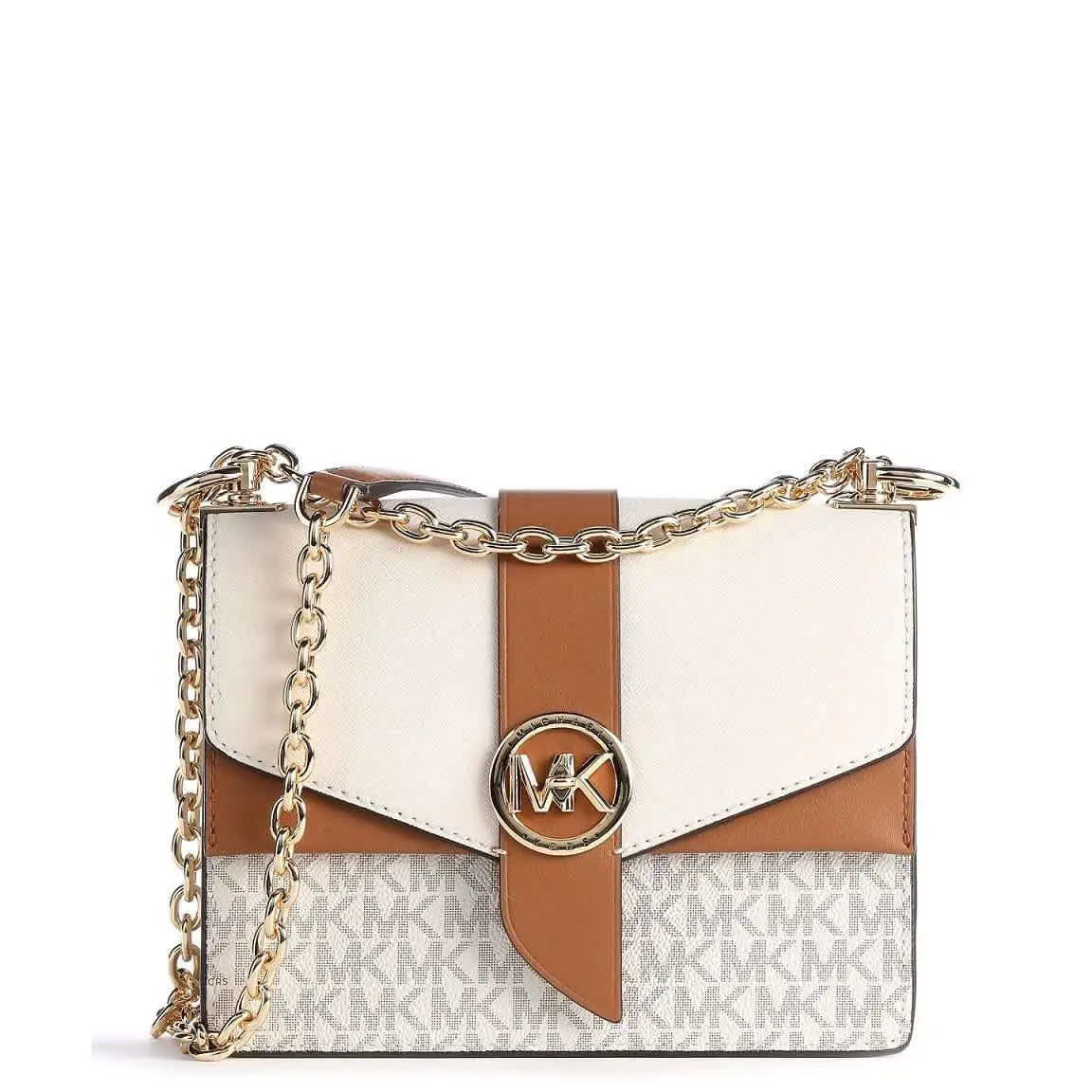 Michael Kors Ladies Greenwich Small Presbyopia Crossbody Bag - White/acorn Brown - White, Exterior: White/Acorn Brown