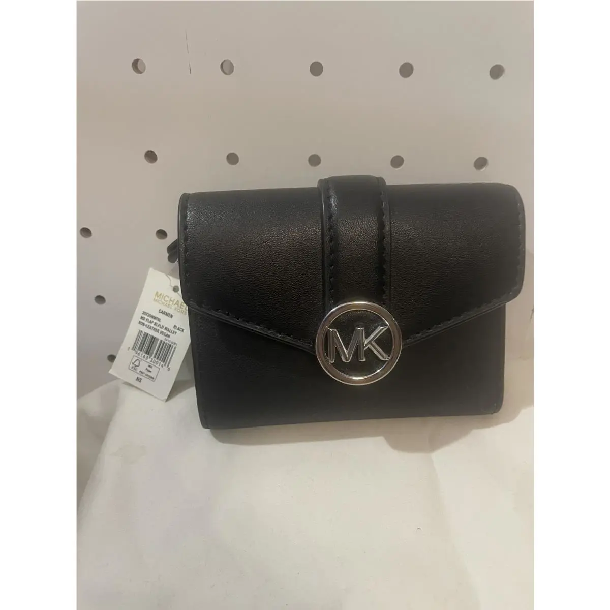 Michael Kors Carmen Black W/silver MK Flap Bifold Wallet 85.00