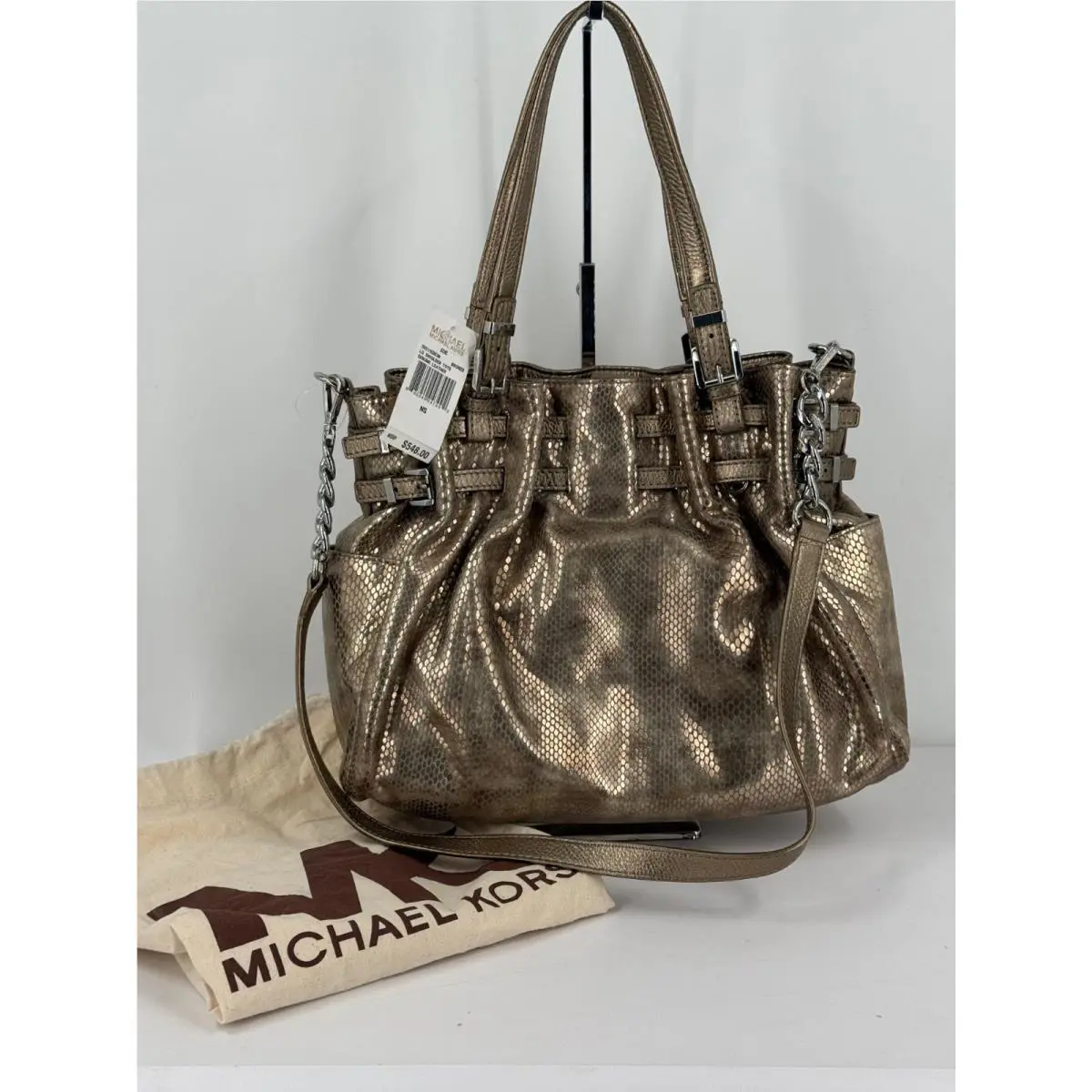 Michael Kors Bronze Metallic Leather Edie Large Shoulder Tote Bag Purse