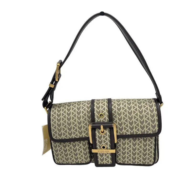 Michael Kors Womens Colby Small Shoulder Bag Logo Jacquard Nautral/chocolate