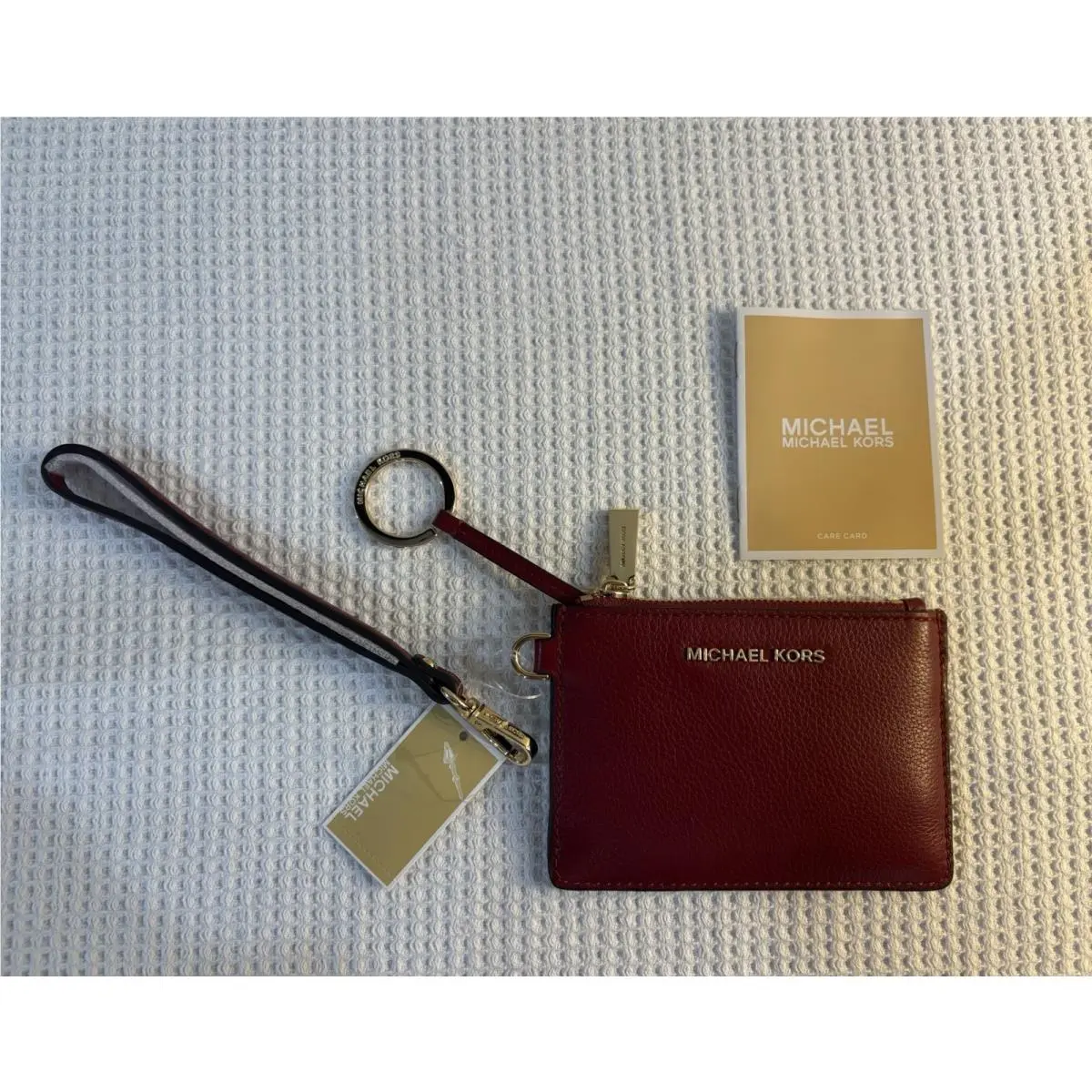 Michael Kors Jet Set Coin Purse ID Credit Card Wallet Wristlet In Deep Red