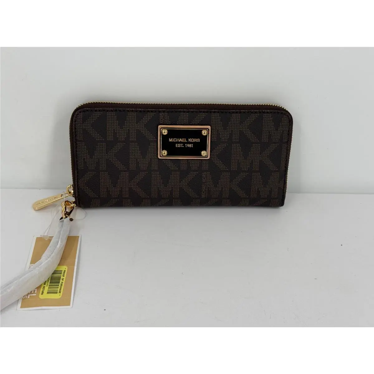 Michael Kors Brown Signature Print Canvas Iphone Continental Wristlet Wallet