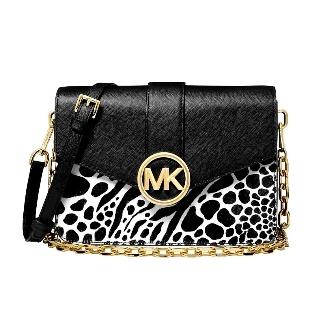 Michael Kors Carmen Animal Print Gold Chain Shoulder Bag Nip