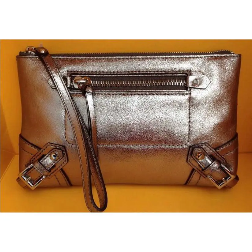 Kors Fallon Large Zip Clutch Leather Color Nickel